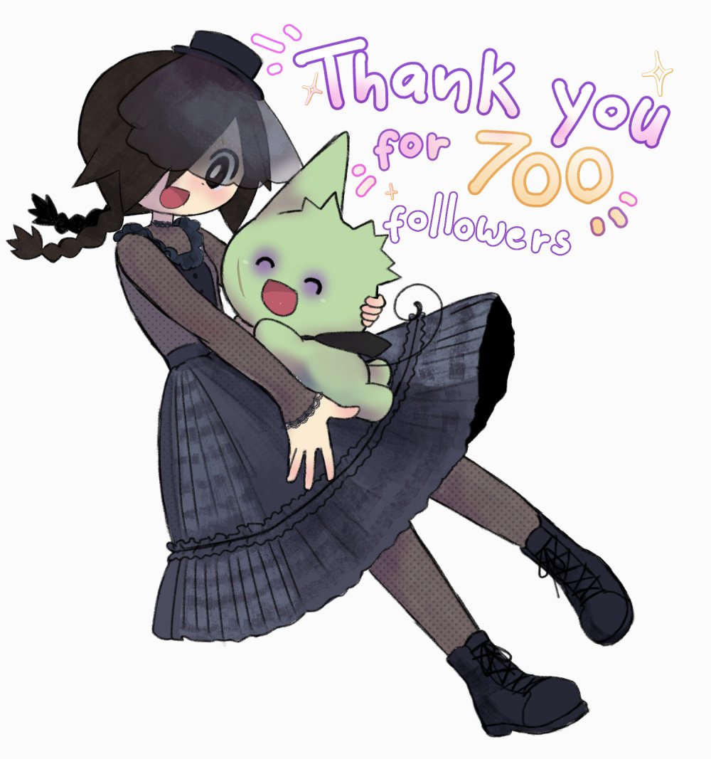 1girl, asa_(asagh0st), beetlejuice, black_boots, black_eyes, black_hair, blue_dress, boots
