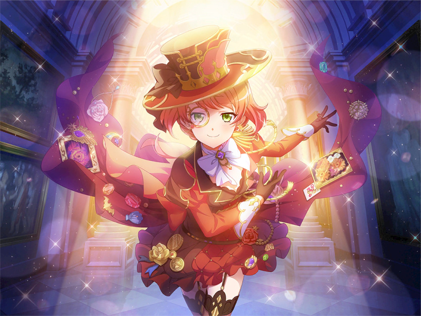 1girl, arsene_lupin, arsene_lupin_(cosplay), black_gloves, bow, brown_thighhighs, closed_mouth, cosplay
