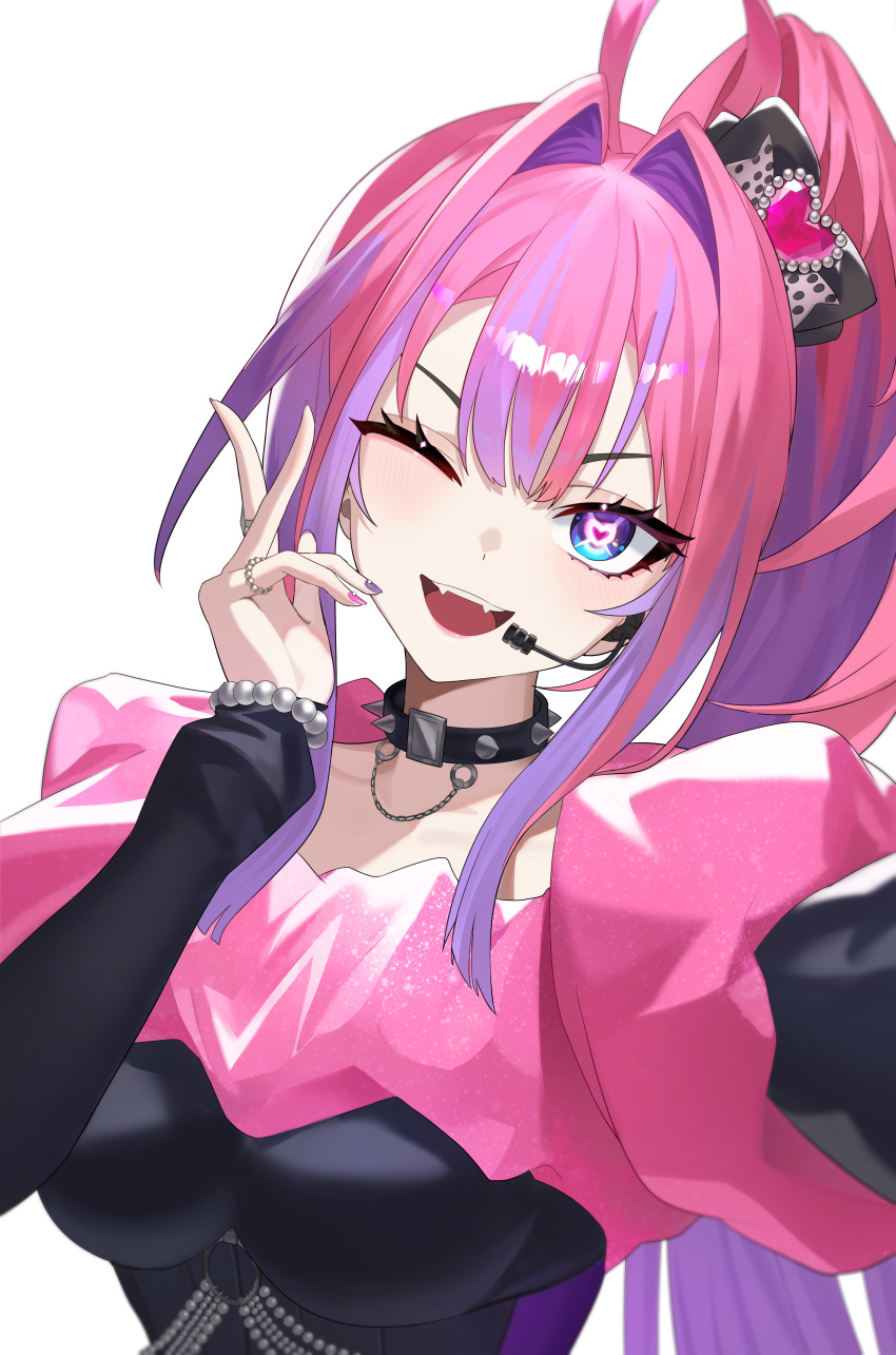 1girl, absurdres, ahoge, bead_necklace, beads, blue_eyes, breasts, choker