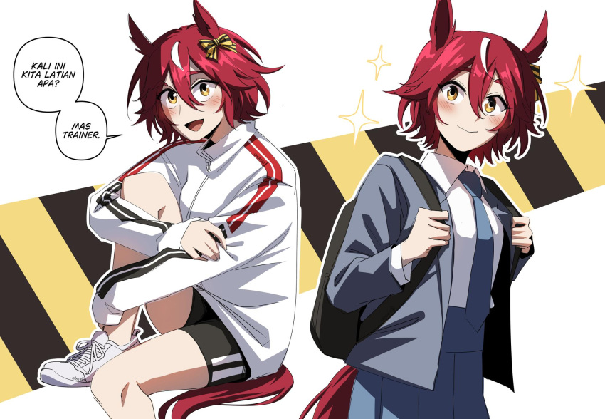 animal_ears, bike_shorts, blush, hair_between_eyes, hair_ornament, harashu_(harashu96), highres, horse