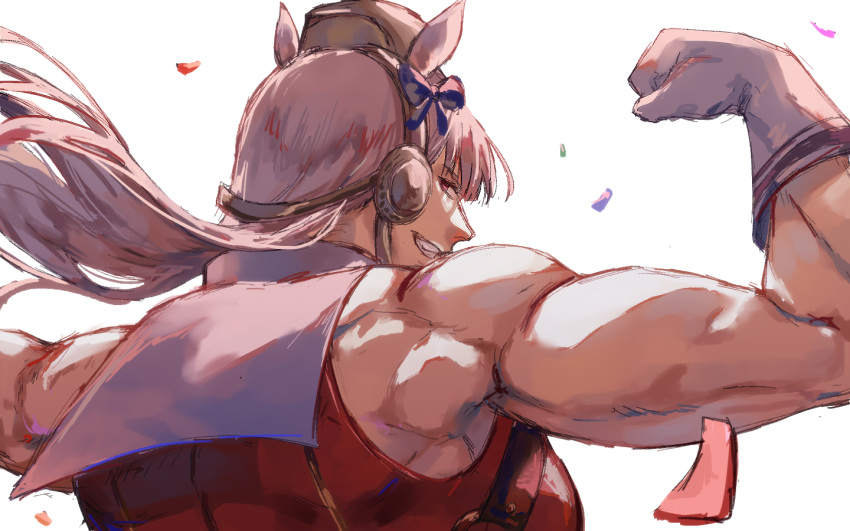 1girl, alternate_muscle_size, animal_ears, back, back_focus, back_muscles, biceps, blunt_bangs