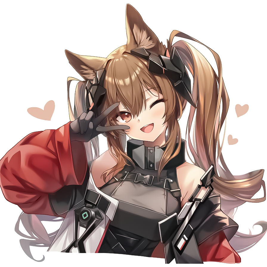 09cch29, 1girl, angelina_(arknights), animal_ear_fluff, animal_ears, arknights, arknights:_endfield, bare_shoulders, black_gloves, breasts, coat, commentary_request, cropped_torso, dress, fox_ears, fox_girl, gilberta_(arknights), gloves, grey_dress, hair_between_eyes, headpiece, heart, high_collar, one_eye_closed, open_clothes, open_coat, open_mouth, red_coat, simple_background, smile, solo, teeth, twintails, upper_teeth_only, v, white_background