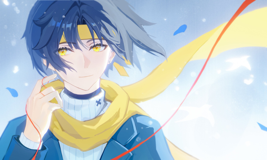 1216767974xue, 1boy, absurdres, alternate_costume, asaba_harumasa, black_hair, blue_jacket, closed_mouth