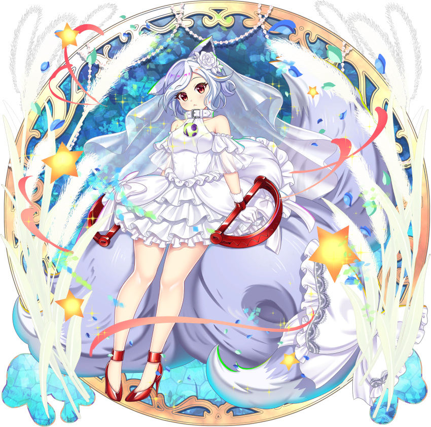 1girl, :<, alternate_costume, animal_collar, animal_ears, bare_legs, bear_trap, belt_collar