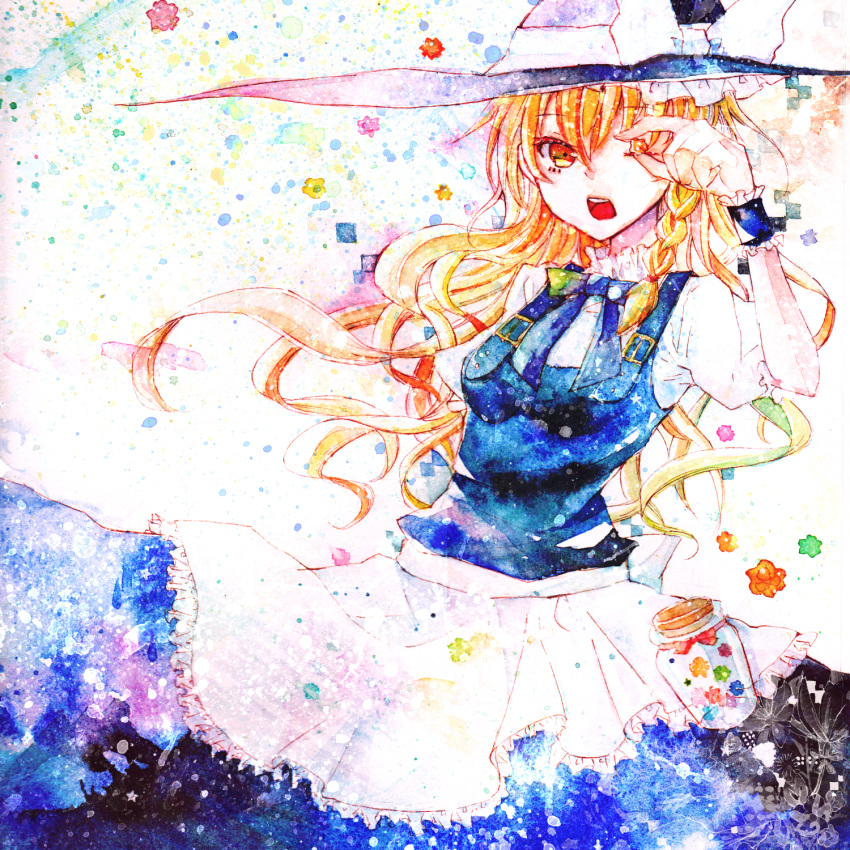 apron, blonde_hair, bottle, candy, hat, highres, kirisame_marisa, konpeitou