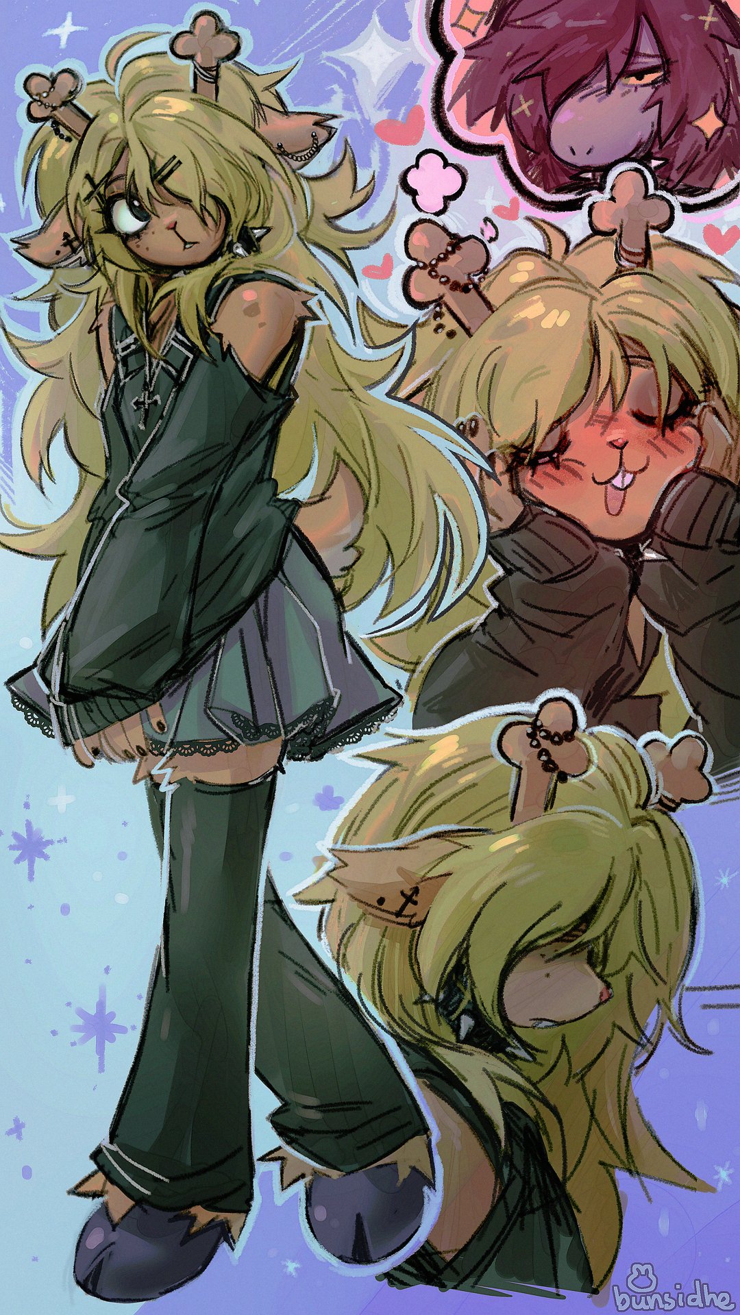2girls, alternate_costume, an-coinin, animal_ear_piercing, animal_ears, animal_nose, antlers, bare_shoulders