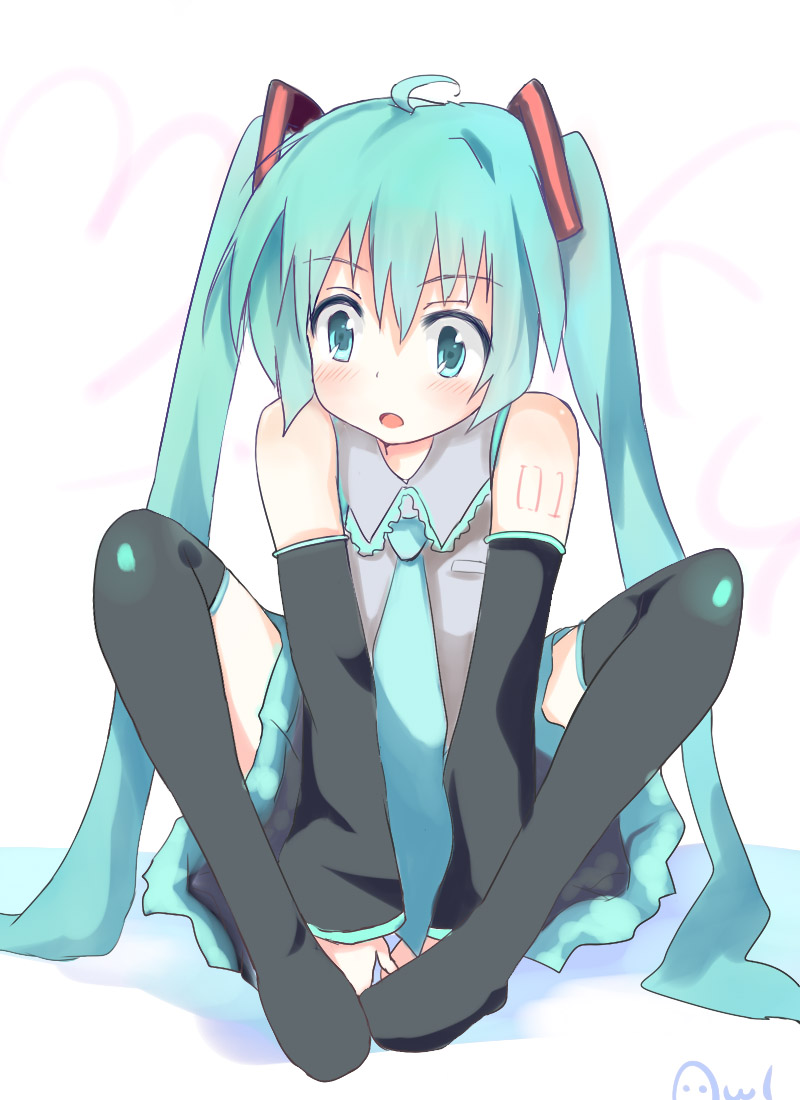 ahoge, aqua_eyes, aqua_hair, awl, bad_id, detached_sleeves, hatsune_miku, long_hair