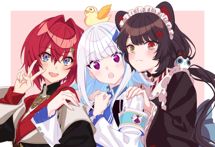 3girls, :3, :d, :o, absurdres, ange_katrina, ange_katrina_(1st_costume), animal_ears