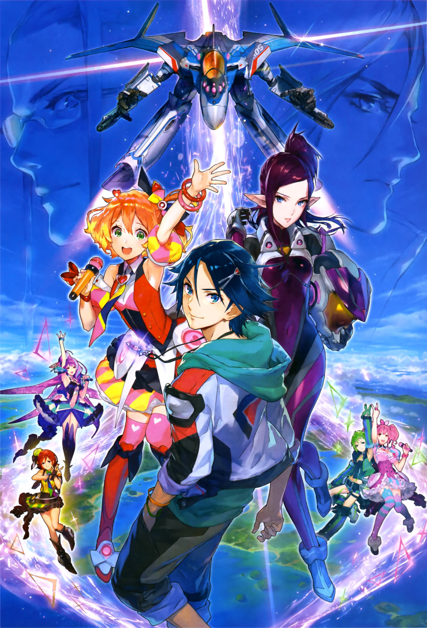 3boys, 6+girls, absurdres, aqua_eyes, blue_eyes, blue_hair, flying, freyja_wion
