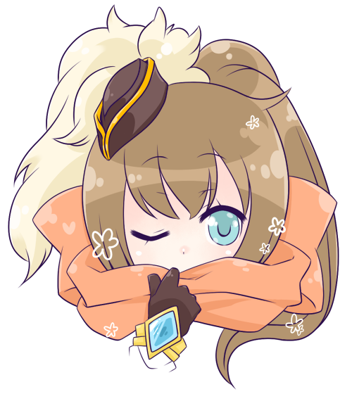 1girl, adjusting_scarf, bicorne, blue_eyes, brown_gloves, brown_hat, commentary_request, gloves