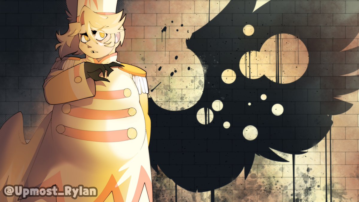 1boy, abel_(hazbin_hotel), angel, angel_wings, arm_at_side, artist_name, blonde_hair, brown_gloves