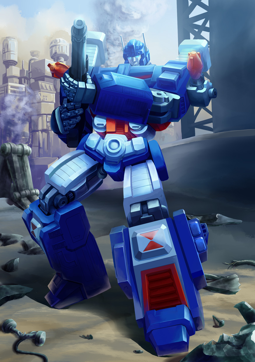 autobot, city, gun, highres, oldschool, realistic, rifle, robot