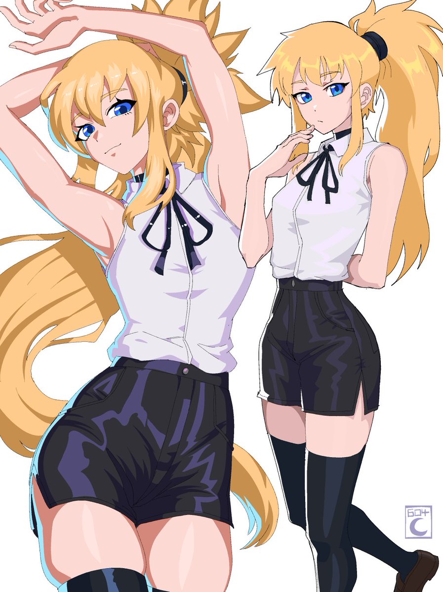1girl, 604yue, black_choker, black_ribbon, black_shorts, breasts, choker, collared_shirt
