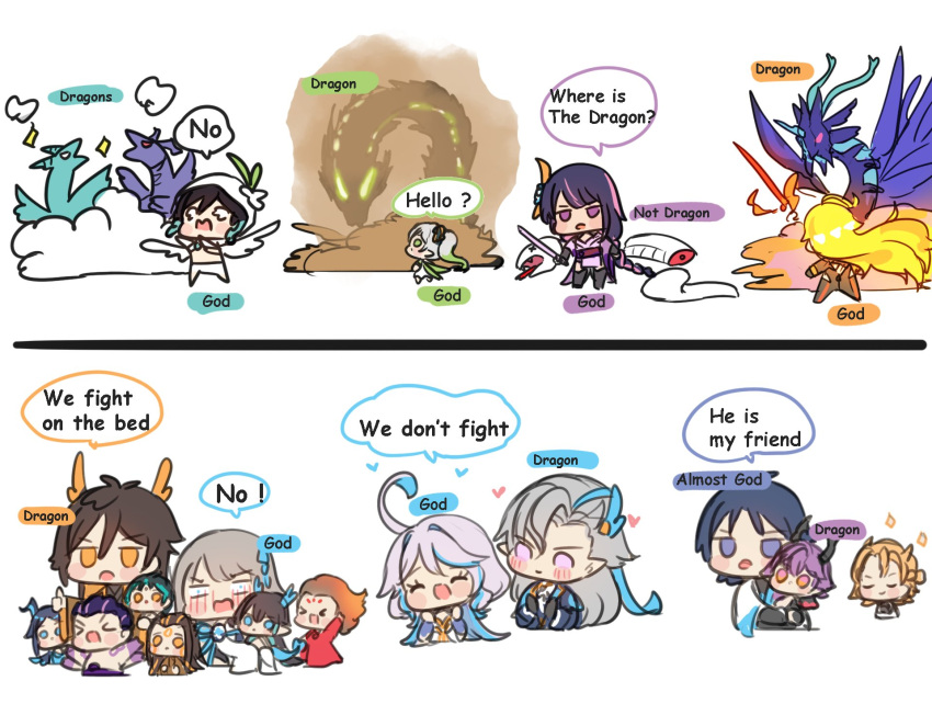 5girls, 5others, 6+boys, ^_^, ahoge, albedo_(genshin_impact), apep_(genshin_impact), black_hair