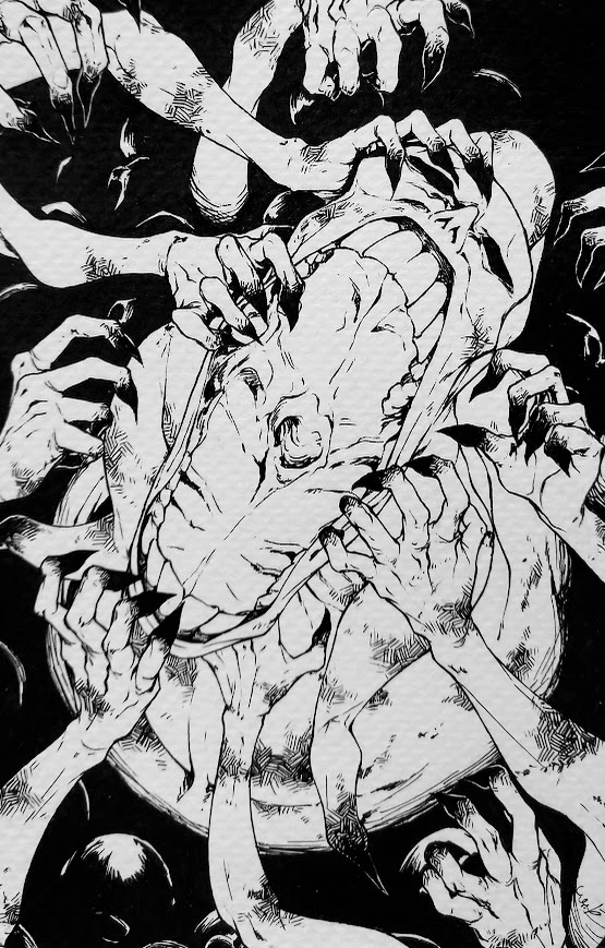 1other, claws, commentary, dead_hand, english_commentary, from_above, greyscale, horror_(theme)