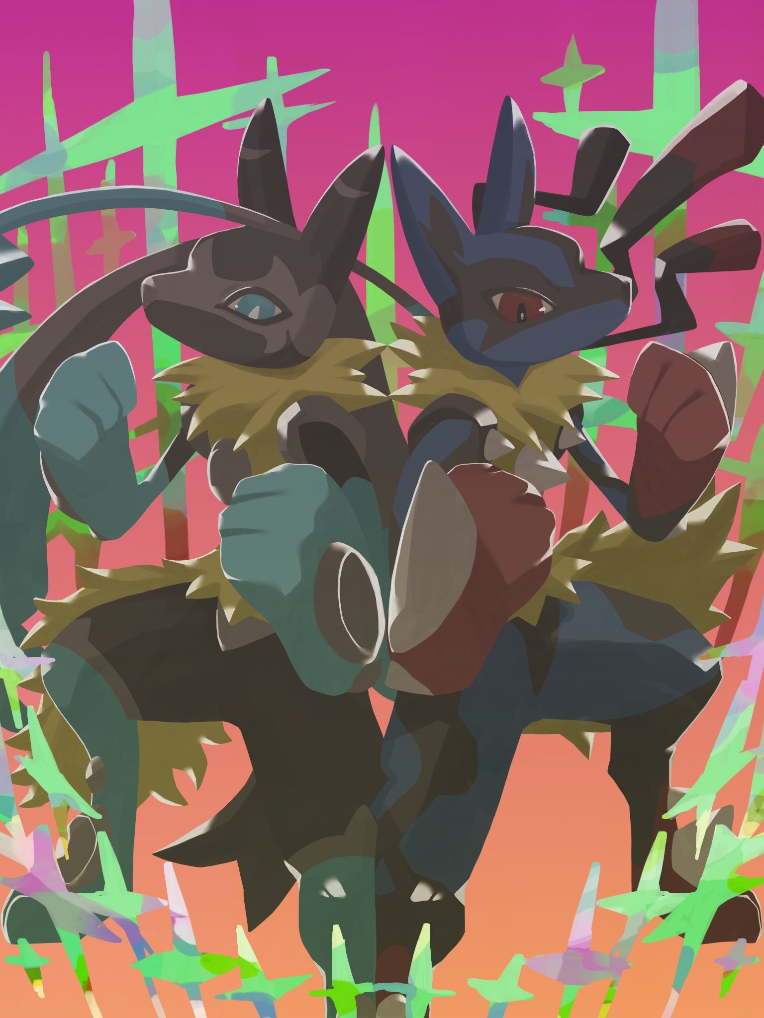 2others, animal_ears, black_fur, blue_eyes, blue_fur, body_fur, furry, highres