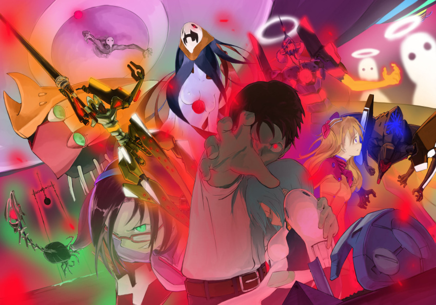 ayanami_rei, bardiel, breasts, character_request, eva_00, eva_01, eva_02, eva_03, eva_05, evangelion:_2.0_you_can_(not)_advance, glasses, glowing, glowing_eyes, green_eyes, halo, highres, ikari_shinji, lilin, makinami_mari_illustrious, neon_genesis_evangelion, plugsuit, profile, rebuild_of_evangelion, red_eyes, sahaquiel, shikinami_asuka_langley, soryu_asuka_langley, souryuu_asuka_langley, yagi1452, zeruel
