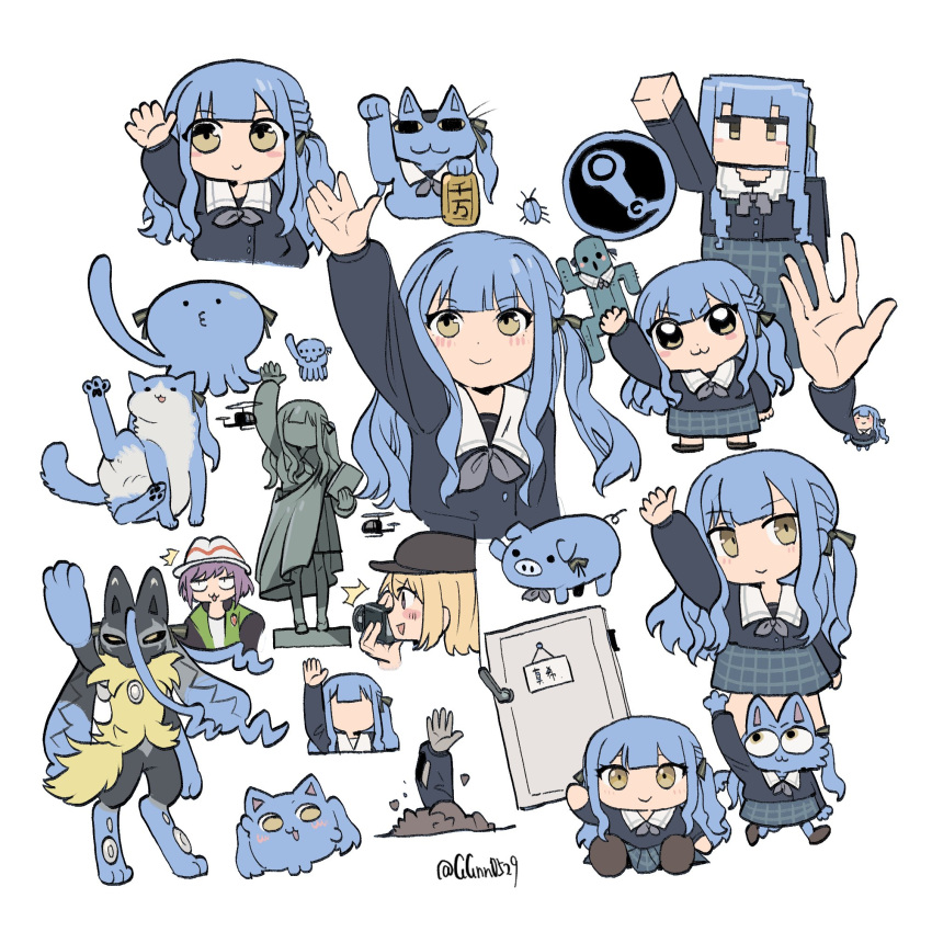 3girls, :3, aircraft, alien, animal, animal_ears, animal_hands, antennae