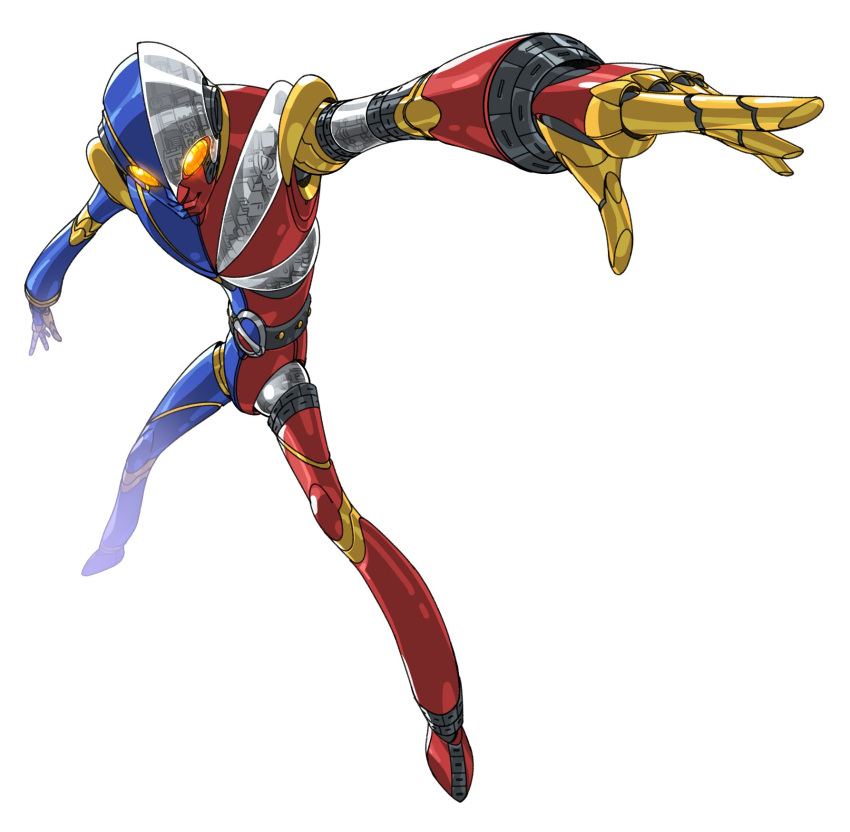 1boy, android, armor, belt, boots, full_body, glowing, glowing_eyes