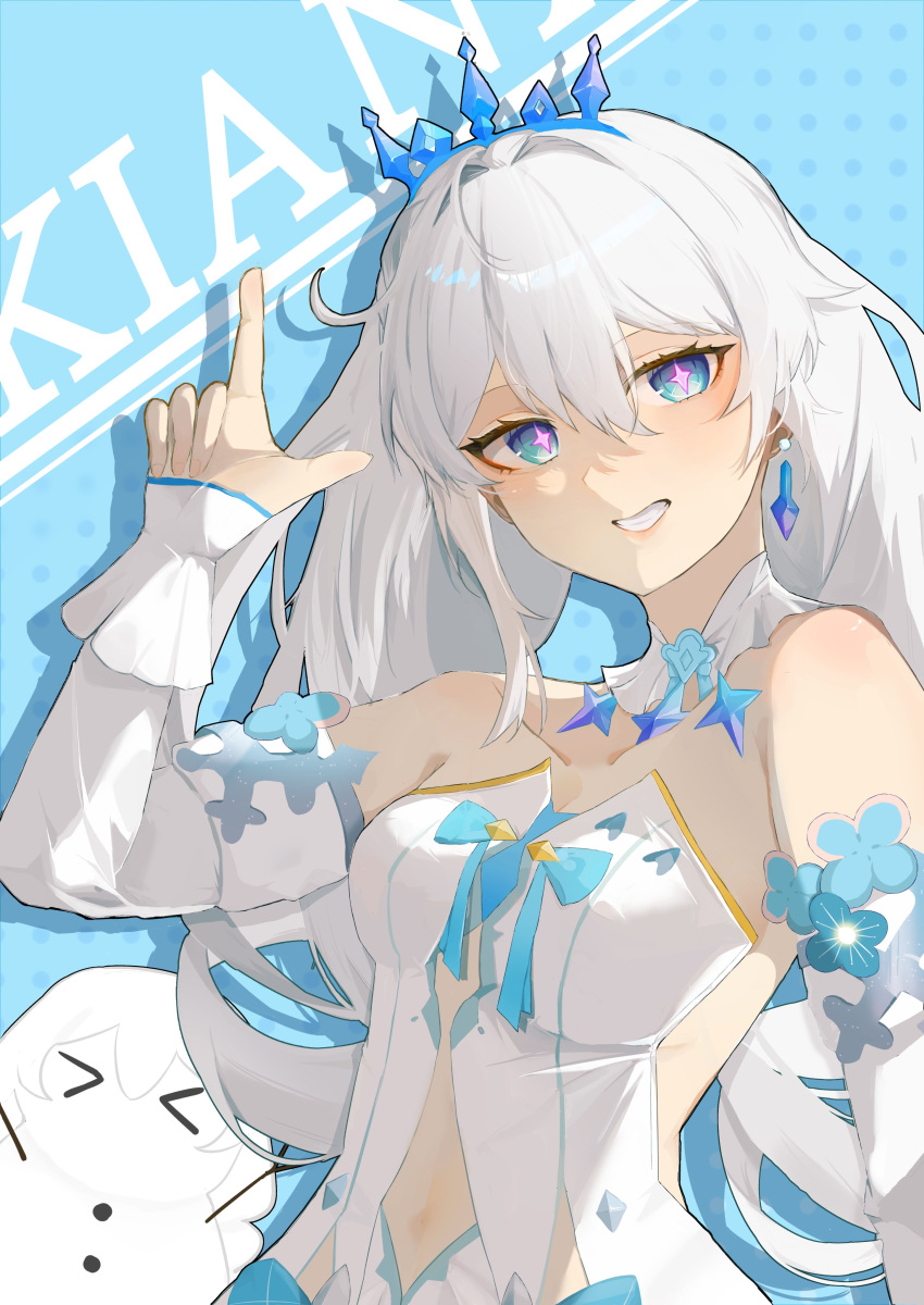 1girl, absurdres, bare_shoulders, birthday, blue_background, blue_eyes, breasts, butadesu