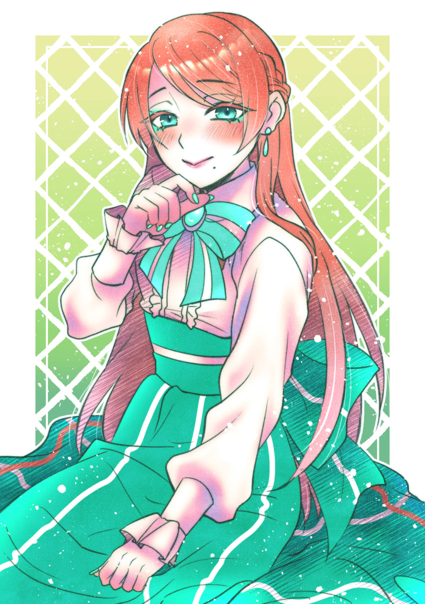 1girl, absurdres, ao_(yashuring), aqua_bow, aqua_eyes, aqua_nails, blush, bow
