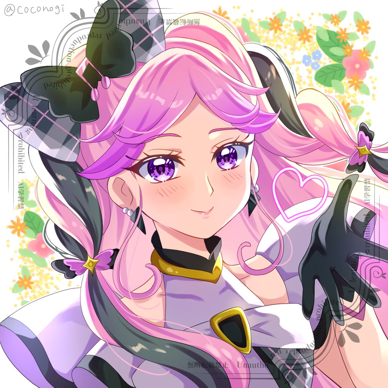 1girl, black_gloves, breasts, cure_kiss, dress, earrings, gloves, hair_ornament