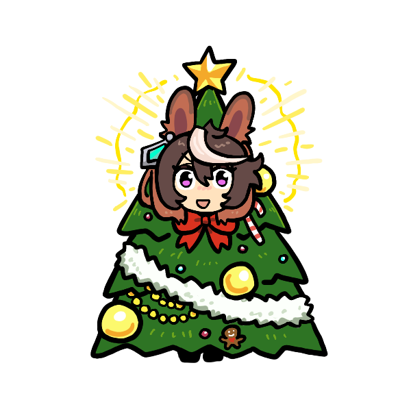 1girl, animal_ears, bow, brown_hair, candy, candy_cane, christmas_ornaments, christmas_tree