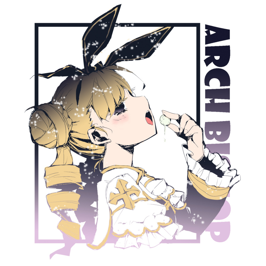 1girl, arch_bishop_(ragnarok_online), black_bow, black_dress, blush, bow, character_name, commentary_request