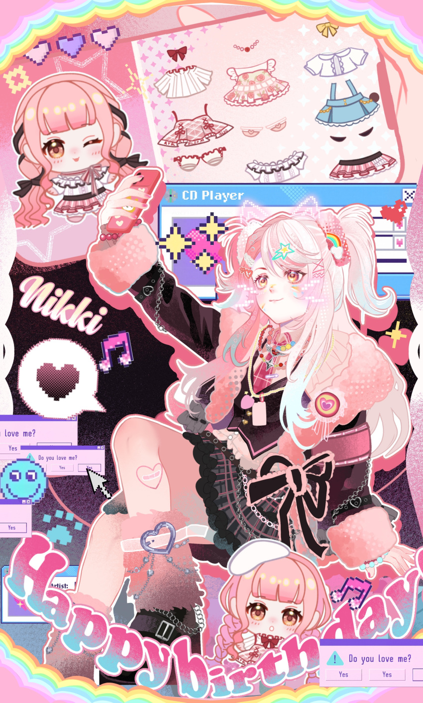 1girl, absurdres, animal_ears, armband, badge, bandaid, bandaid_on_leg, bead_bracelet