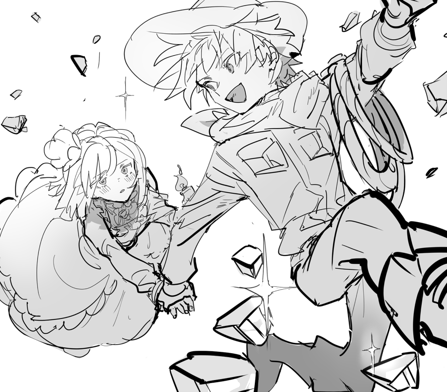 1boy, 1girl, adventurer_cookie, bad_id, bad_twitter_id, blackberry_cookie, blush, candle