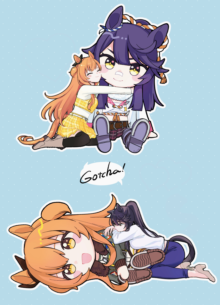 2girls, absurdres, animal_ears, bandaid, bandaid_on_face, bandaid_on_nose, belt, black_hair