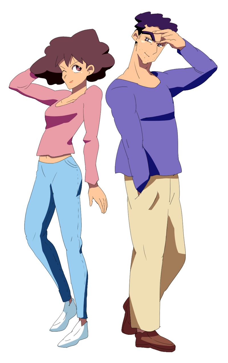 1girl, couple, crayon_shin-chan, highres, hosiman, nohara_hiroshi, nohara_misae