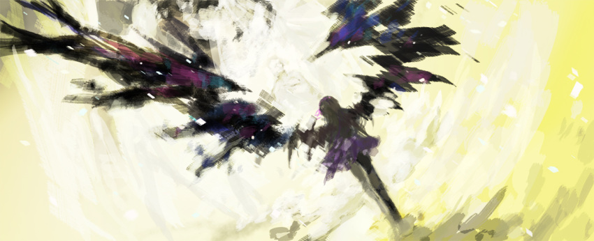 akemi_homura, ann606, back, black_hair, demon_(madoka_magica), long_hair, mahou_shoujo_madoka_magica, no_lineart