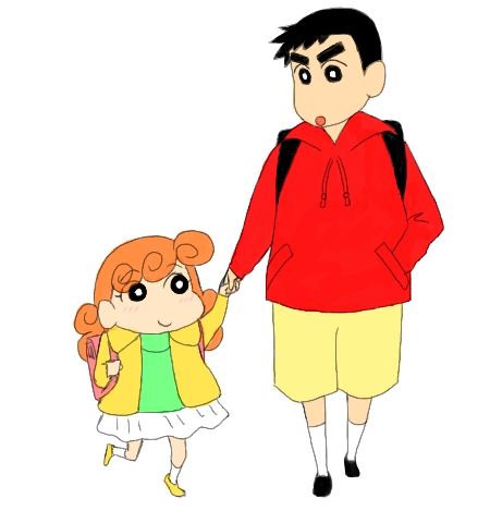 crayon_shin-chan, grown_up, lowres, nohara_himawari, nohara_shinnosuke, simple_background, tsubasa_vision