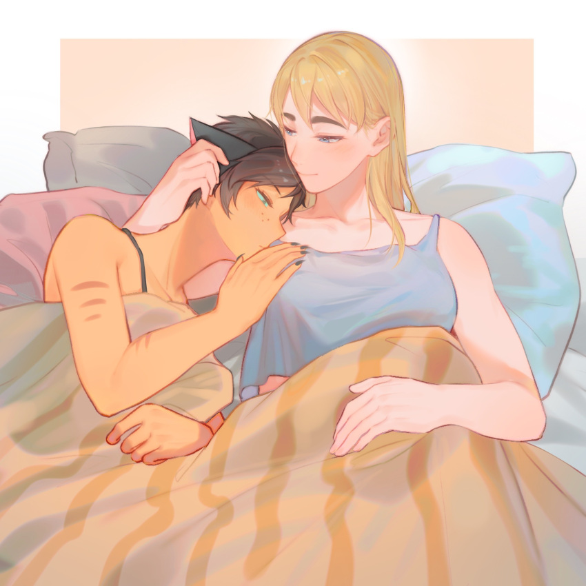 2girls, adora_(she-ra), animal_ears, bed, blanket, cat_ears, cat_girl, catra