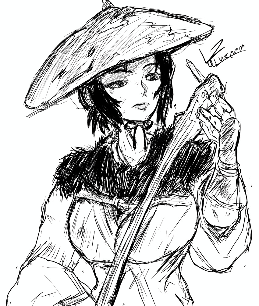 absurdres, atsu_(ghost_of_yotei), black_hair, breasts, cape, commentary, dirty, english_commentary