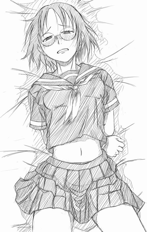 blush, female_protagonist_(houkago_play_2), freckles, glasses, houkago_play, houkago_play_2, jun_(666), midriff