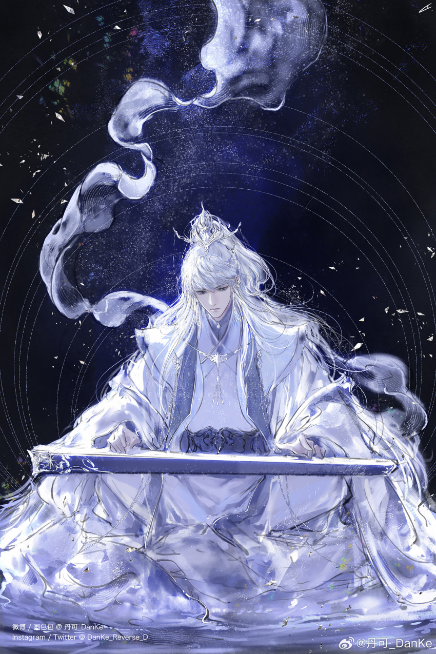 1boy, blue_eyes, blue_sash, blue_scarf, chinese_clothes, chinese_commentary, closed_mouth, coat