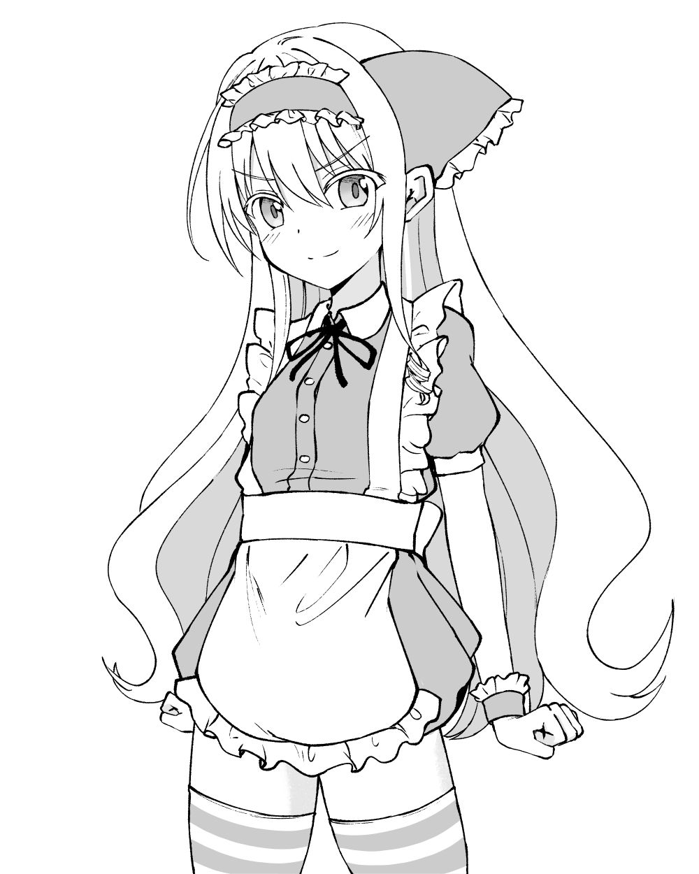 1girl, alice_(makai_gacha), apron, blush, breasts, child, clenched_hands, closed_mouth