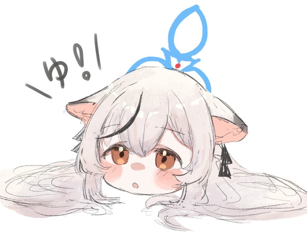 1girl, :o, animal_ears, black_hair, blue_archive, blue_halo, blush, colored_bangs