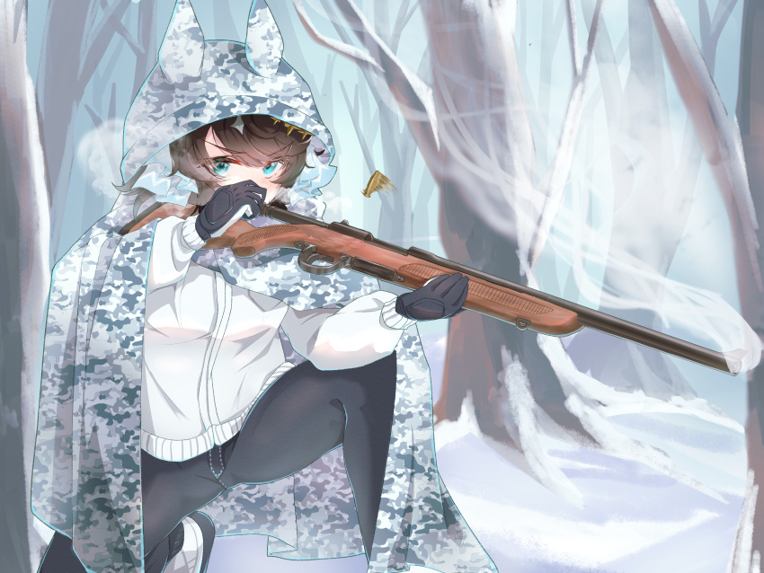 1girl, absurdres, alternate_costume, animal_ears, blue_eyes, blush, camouflage, camouflage_jacket