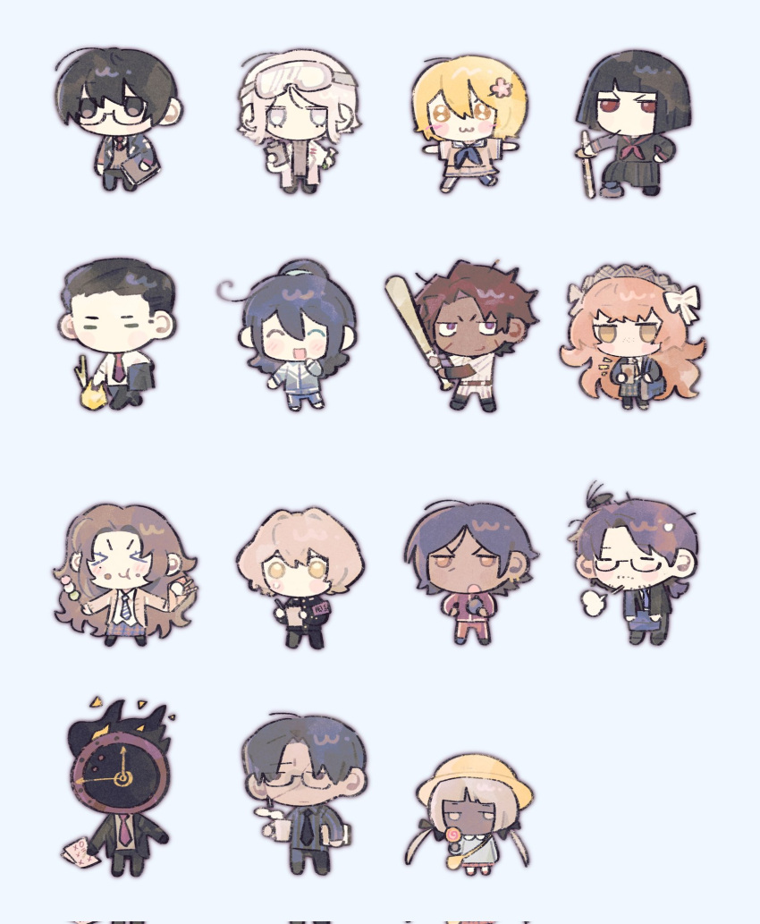 1other, 6+boys, 6+girls, armband, bag, baseball_bat, baseball_uniform, black_eyes