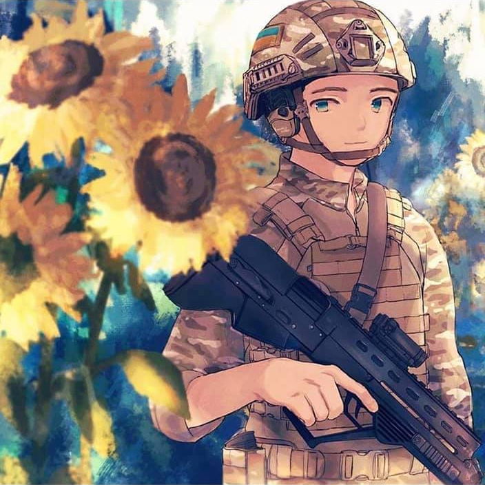 1boy, abstract_background, bulletproof_vest, bullpup, camouflage, camouflage_headwear, camouflage_jacket, combat_helmet