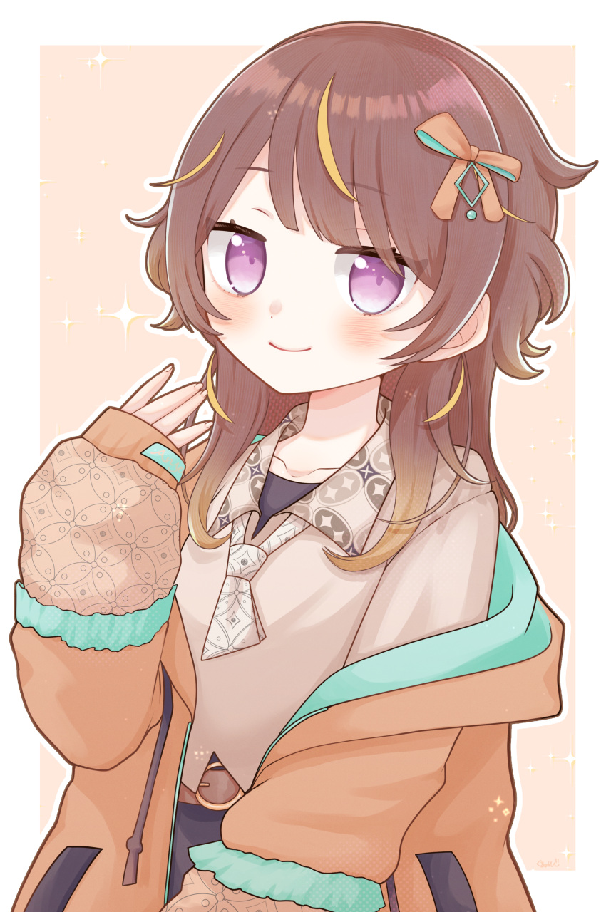 1girl, absurdres, anya_melfissa, anya_melfissa_(indonesian_casual), blonde_hair, bow, brown_hair, collared_shirt