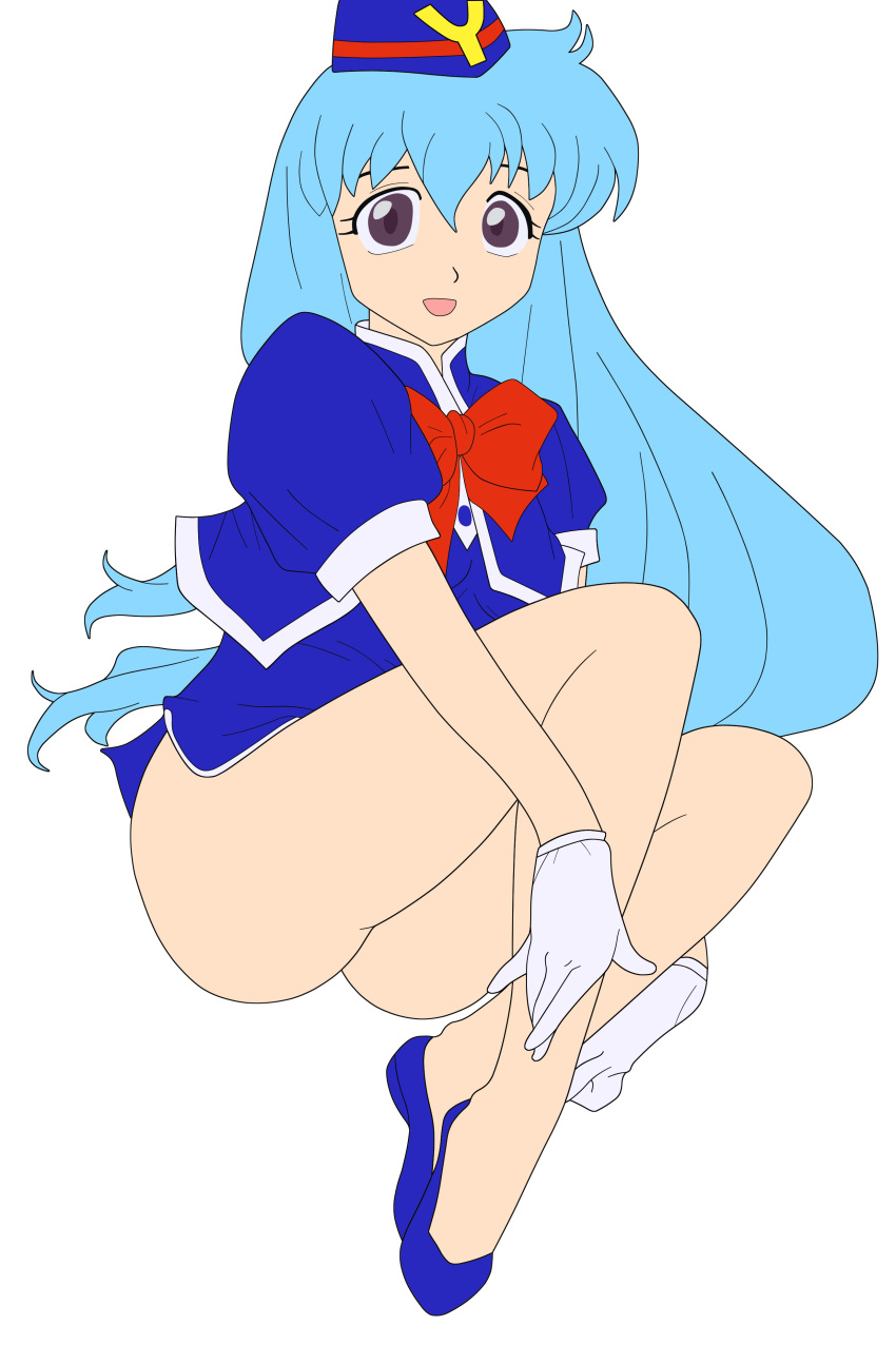 aqua_hair, earrings, gloves, legs, long_hair, miniskirt, purple_eyes, short_dress