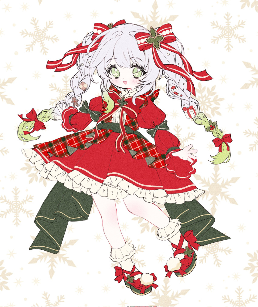 1girl, :d, blush, bow, braid, candy, candy_cane, center_frills