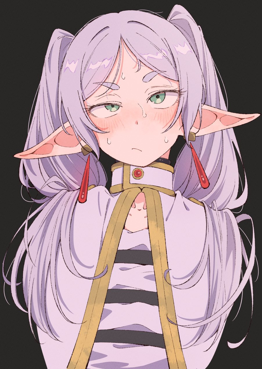 1girl, blush, capelet, closed_mouth, collarbone, commentary_request, eitopondo, elf