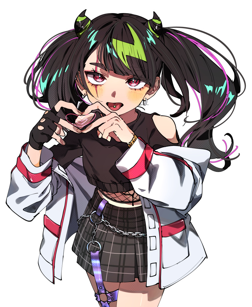 1girl, 3am, absurdres, aqua_outline, bare_shoulders, black_gloves, black_hair, black_shirt