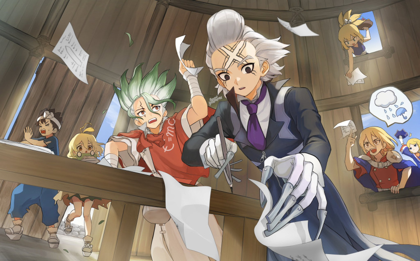 >_<, 1other, 2girls, 4boys, ahoge, bandages, black_eyes, blonde_hair