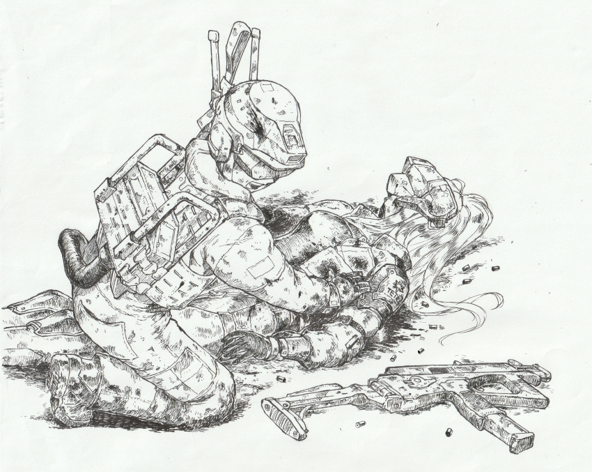 2girls, armor, commentary_request, ear_protection, feet_out_of_frame, full_body, gloves, goddess_of_victory:_nikke